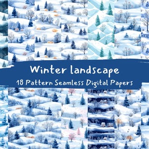 Winter landscape Pattern Seamless Digital Papers - printable scrapbook paper png instant download commercial use 300dpi