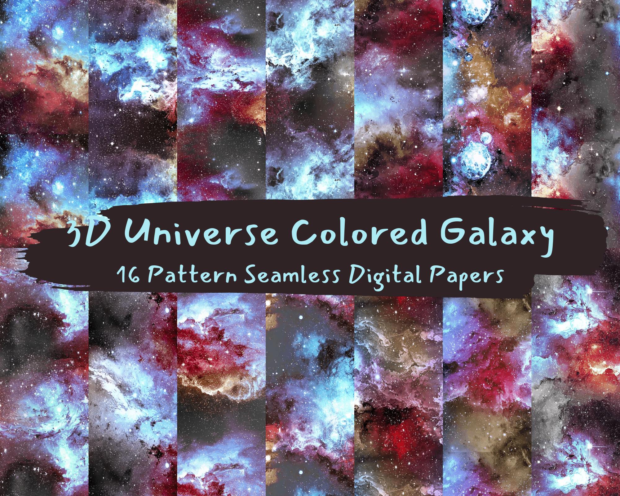 3D Universe Colored Galaxy Pattern Seamless Digital Papers - Printable ...