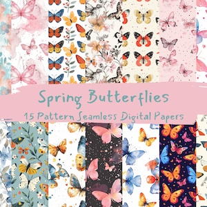 Spring Butterflies Pattern Seamless Digital Papers - download immediato di carta scrapbook stampabile, uso commerciale, 300dpi