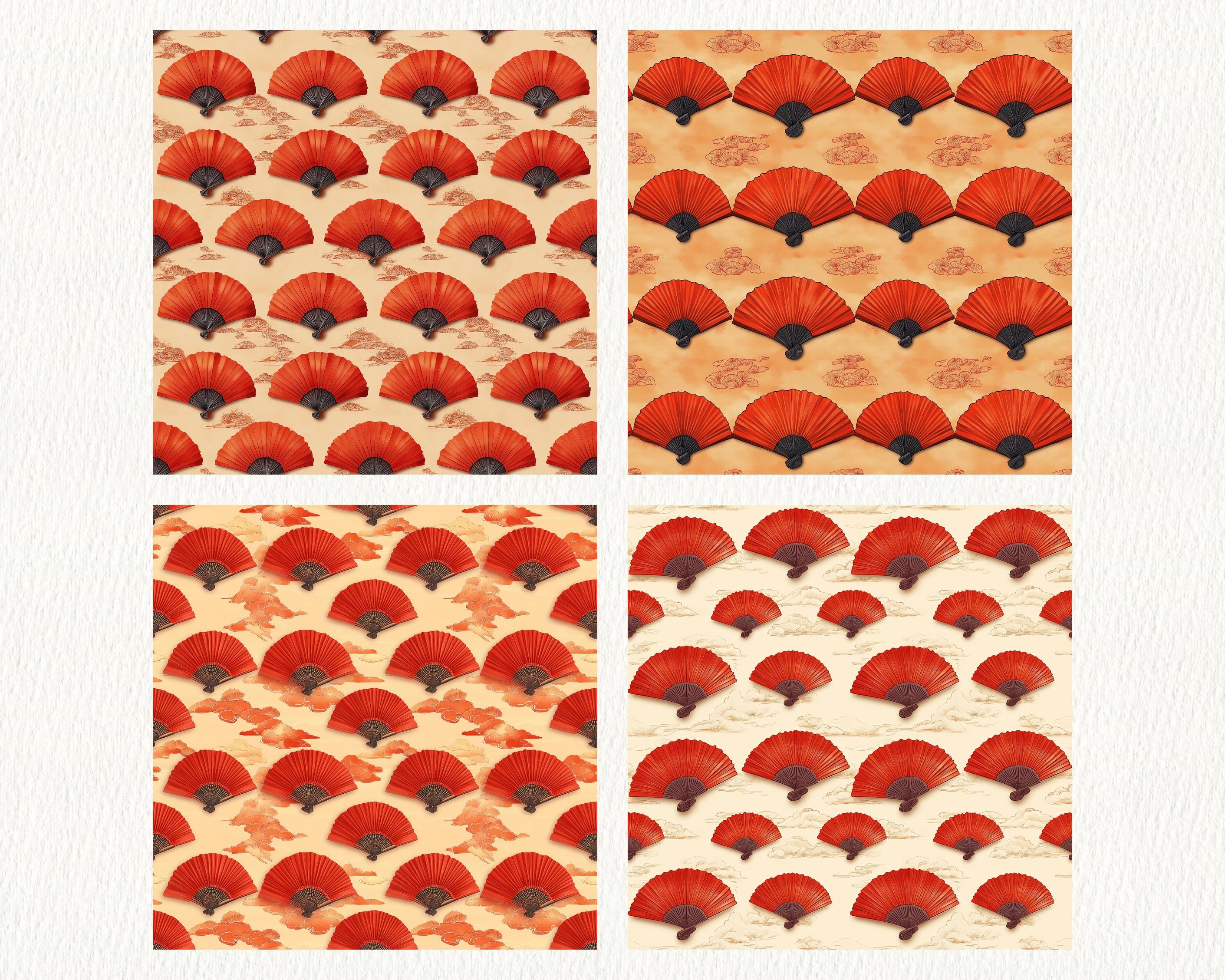 Chinese Folding Fan Pattern Seamless Digital Papers - Printable ...