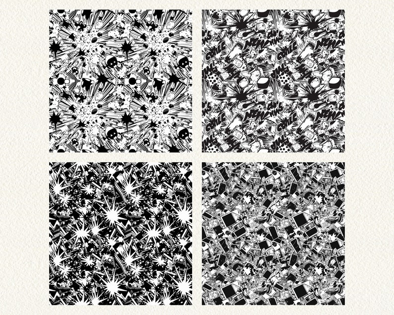 Mono Comic Book Pattern Seamless Digital Papers - Tile Patterns ...