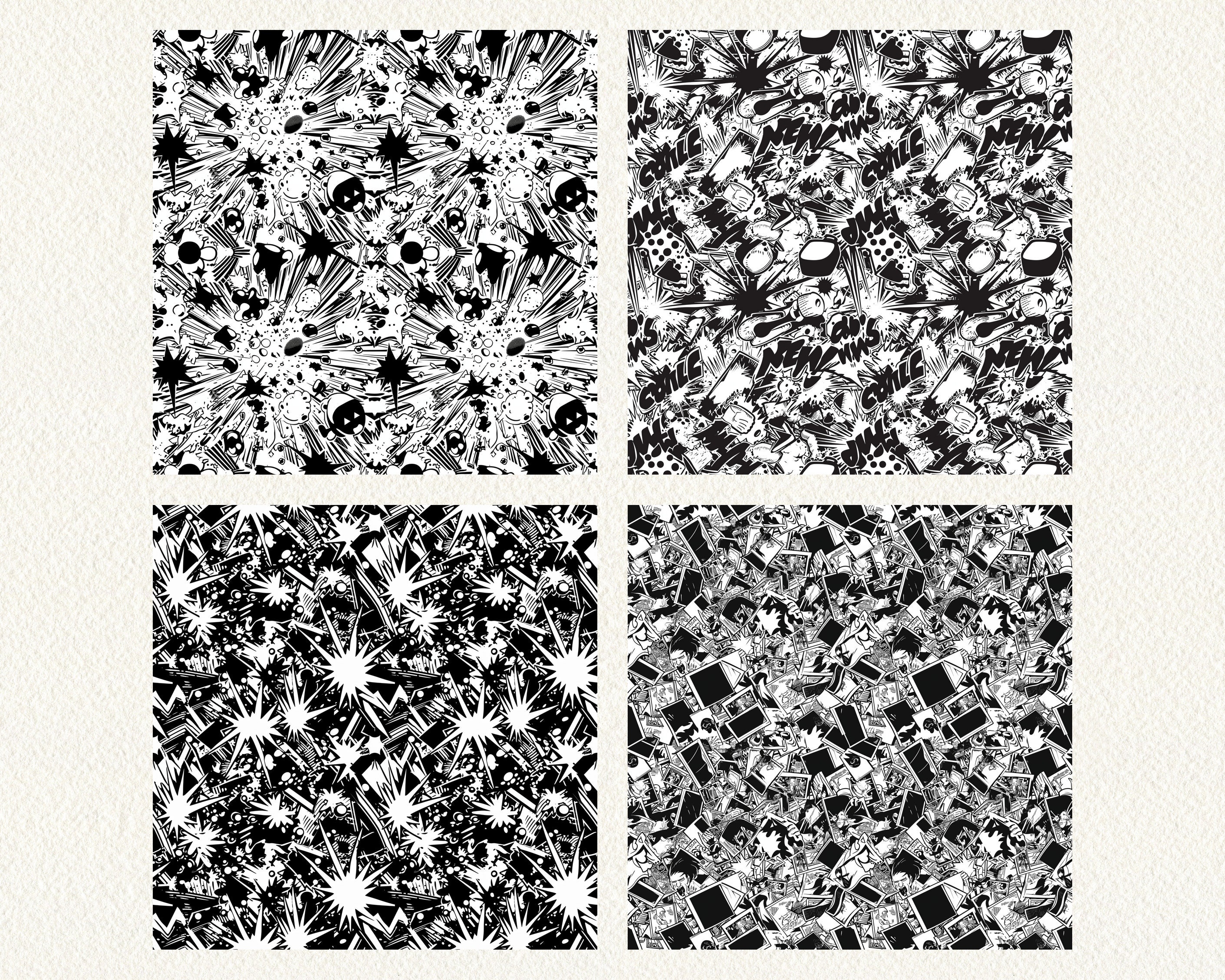 Mono Comic Book Pattern Seamless Digital Papers - Tile Patterns ...