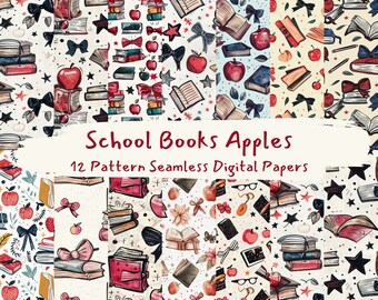 Papiers numériques sans couture avec motif pommes pour l'école - imprimable scrapbooking papier png téléchargement immédiat usage commercial 300dpi