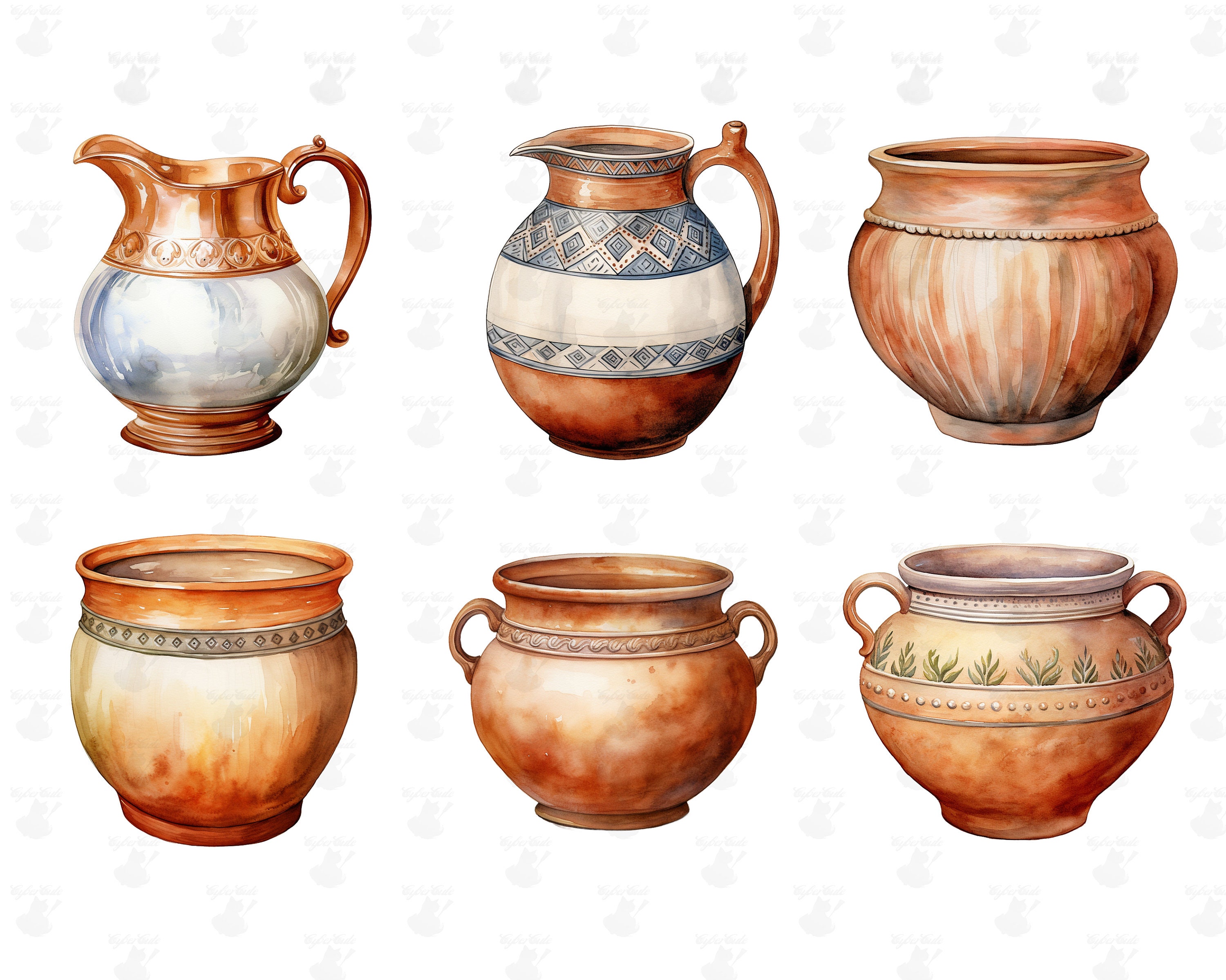 Clay Copper Cookware, Digital Printable Clip Art Graphics in PNG Format ...
