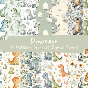 Dinosaur Pattern Seamless Digital Papers - printable scrapbook paper png instant download commercial use 300dpi