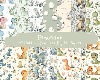 Dinosaur Pattern Seamless Digital Papers - printable scrapbook paper png instant download commercial use 300dpi
