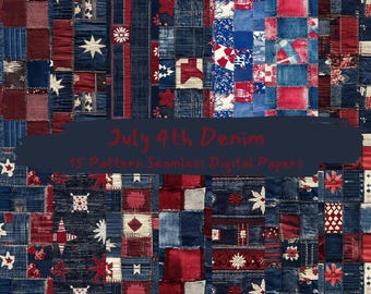 July 4th Denim Pattern Seamless Digital Papers - printable scrapbook paper png instant download commercial use 300dpi