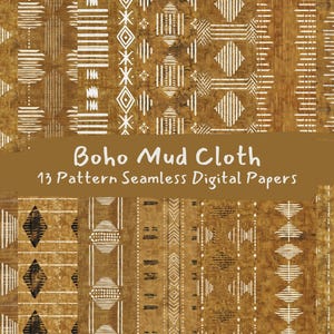Boho Mud Cloth Pattern Seamless Digital Papers - carta per scrapbooking stampabile png download immediato uso commerciale 300 dpi