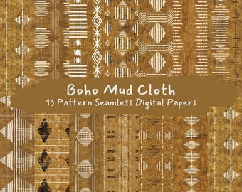 Boho Mud Cloth Pattern Seamless Digital Papers - printable scrapbook paper png instant download commercial use 300dpi