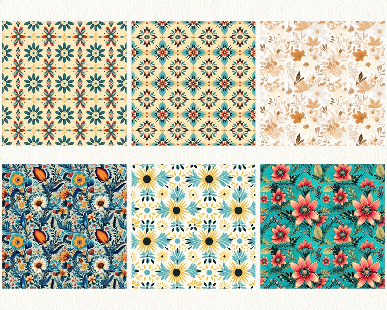 Boho Flower Ethnic Pattern Seamless Digital Papers - Tile Patterns ...