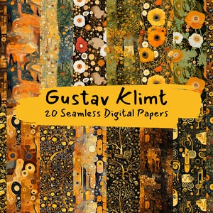 20 Gustav Klimt Seamless Digital Papers - download istantaneo di carta stampabile di modelli di piastrelle per uso commerciale, 300 dpi