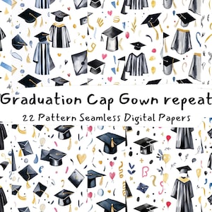 Graduation Cap Gown repeat Pattern Seamless Digital Papers - printable scrapbook paper png instant download commercial use 300dpi