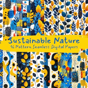 Sustainable Nature Pattern Seamless Digital Papers - download immediato di carta scrapbook stampabile per uso commerciale, 300 dpi
