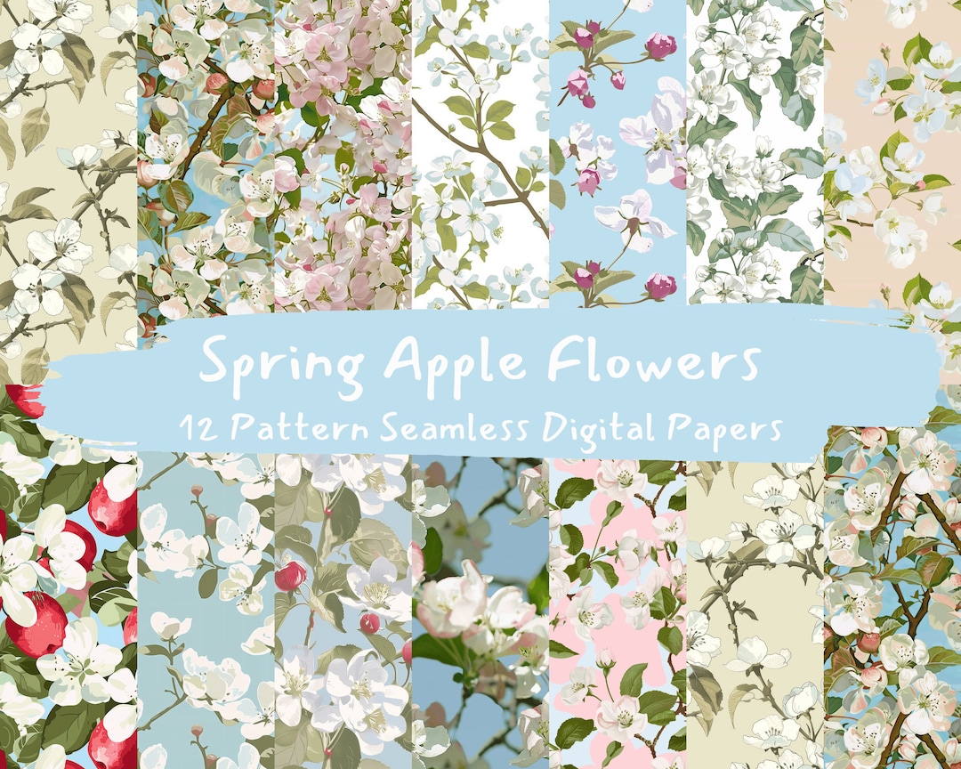 Spring Apple Flowers Pattern Seamless Digital Papers - Printable ...