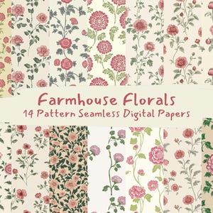 Bauernhaus Blumen Muster nahtlose digitale Papiere - printable Scrapbook Papier png sofortiger Download kommerzielle Nutzung 300dpi