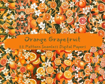 Orange Grapefruit Pattern Seamless Digital Papers - printable scrapbook paper instant download, commercial use, 300dpi