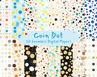 Coin Dot Pattern Digital Papers - seamless tile patterns printable scrapbook paper instant download for commercial use, png, 3600x3600px