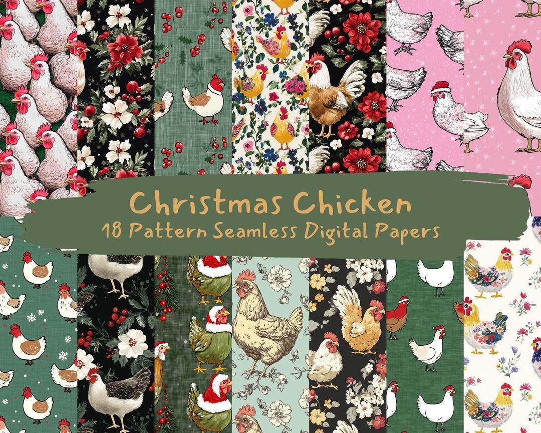 Christmas Chicken Pattern Seamless Digital Papers - Printable Scrapbook ...