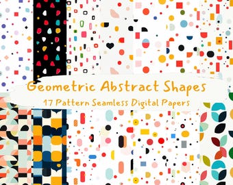 Geometric Abstract Shapes Pattern Seamless Digital Papers - printable scrapbook paper png instant download commercial use 300dpi