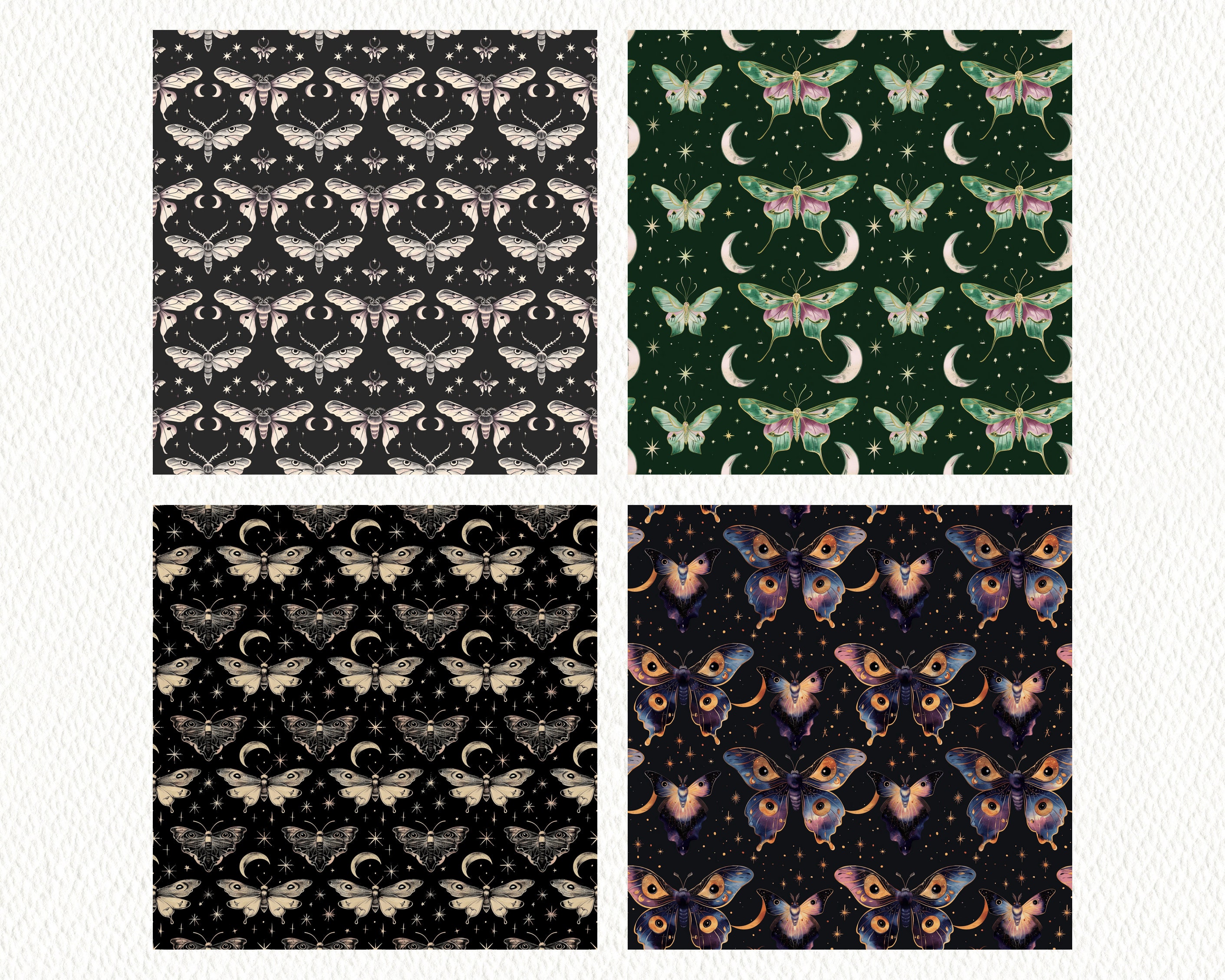 Celestial Moth, Witchy Pattern Seamless Digital Papers - Printable ...