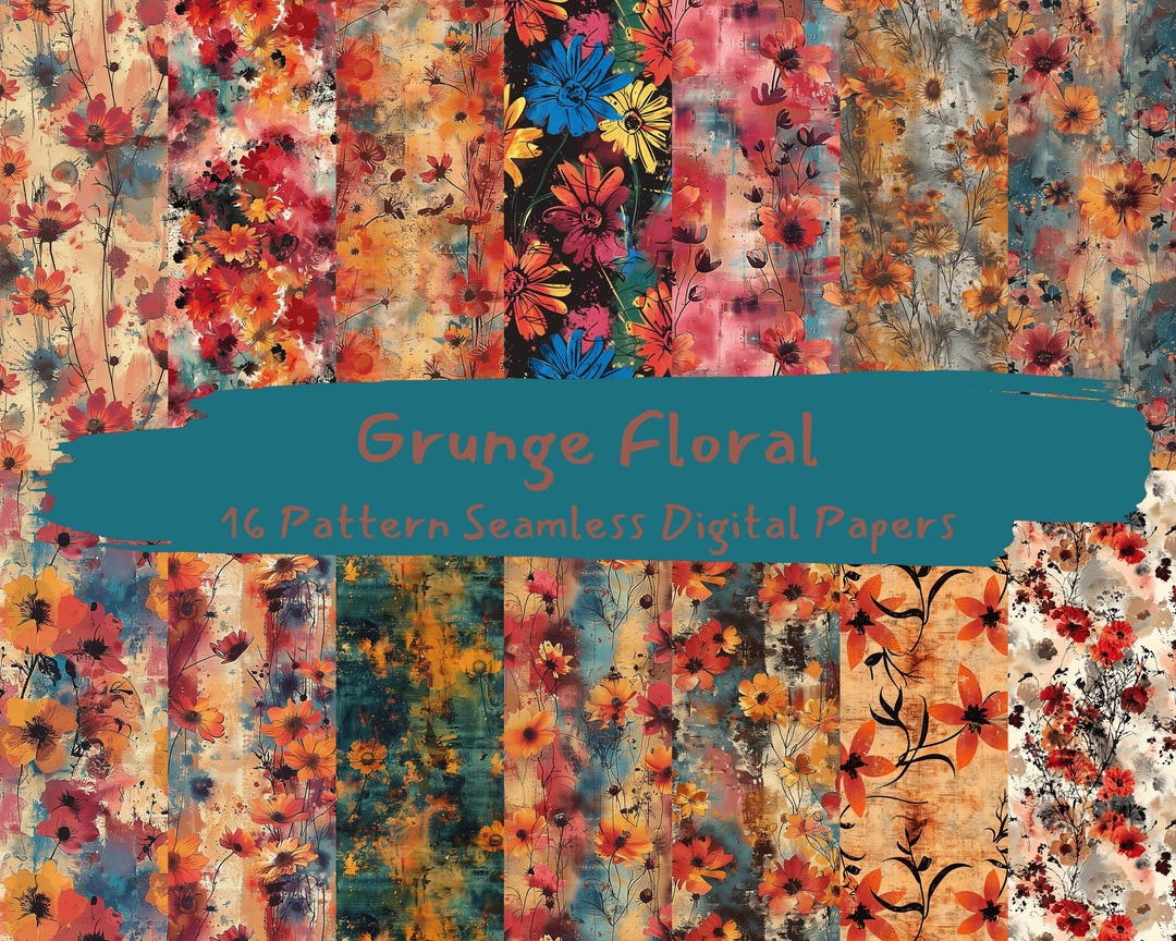 Grunge Floral Pattern Seamless Digital Papers - Printable Scrapbook ...