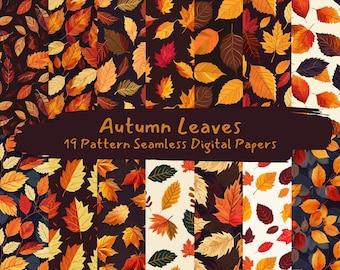 Autumn Leaves Pattern Seamless Digital Papers - printable scrapbook paper instant download, commercial use, 300dpi