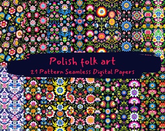 Polish folk art Pattern Seamless Digital Papers - printable scrapbook paper instant download, commercial use, 300dpi