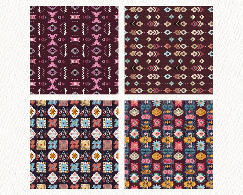 Boho Patch Pattern Seamless Digital Papers - printable scrapbook paper instant download, commercial use, 300dpi image 5