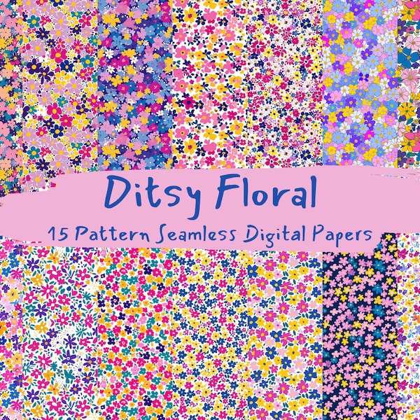 Ditsy Floral Pattern Seamless Digital Papers - printable scrapbook paper instant download for commercial use, 300dpi