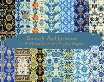 Greek Anthemion Pattern Seamless Digital Papers - printable scrapbook paper instant download, commercial use, 300dpi