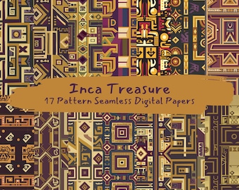Inca Treasure Pattern Seamless Digital Papers - printable scrapbook paper instant download, commercial use, 300dpi