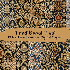Traditional Thai Pattern Seamless Digital Papers - printable scrapbook paper png instant download commercial use 300dpi