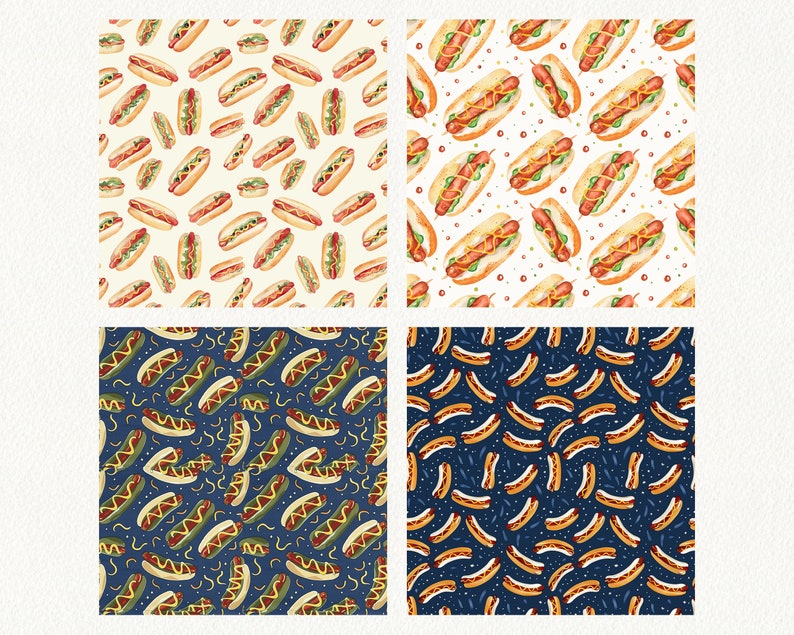 Hot Dogs Pattern Seamless Digital Papers Printable Scrapbook Paper ...