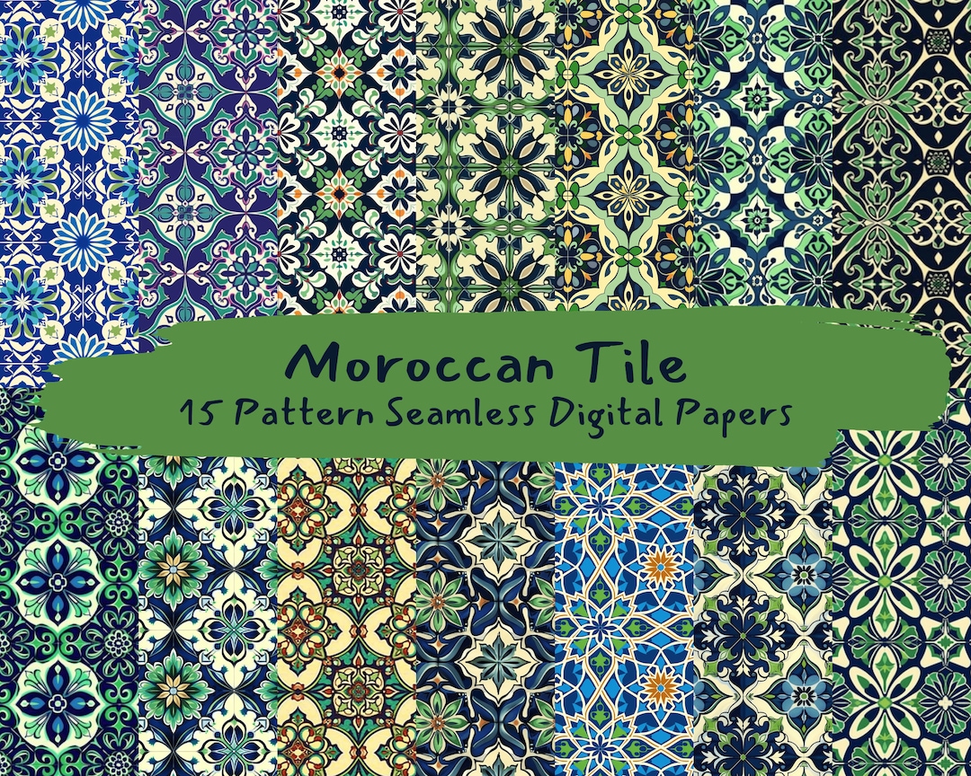 Moroccan Tile Pattern Seamless Digital Papers - Printable Scrapbook ...