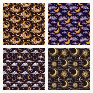 celestial eclipse Pattern Seamless Digital Papers - printable scrapbook paper instant download, commercial use, 300dpi image 2