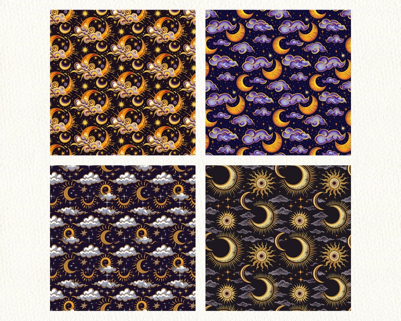 celestial eclipse Pattern Seamless Digital Papers - printable scrapbook paper instant download, commercial use, 300dpi image 2