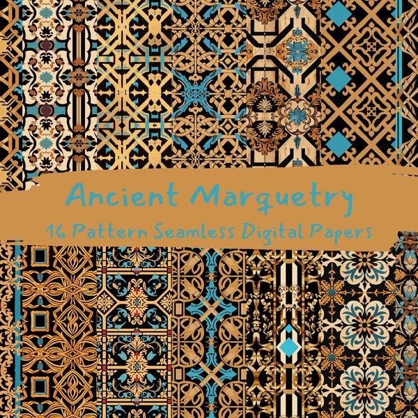 Ancient Marquetry Pattern Seamless Digital Papers - printable scrapbook paper instant download, commercial use, 300dpi