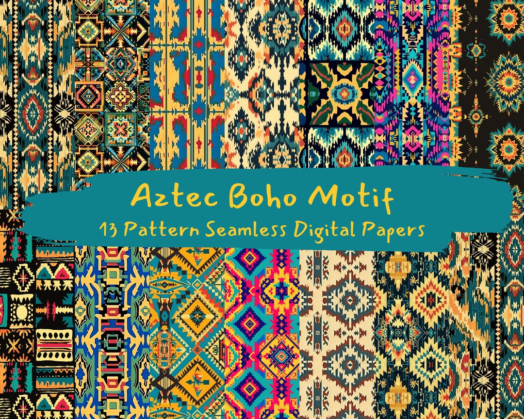 Aztec Boho Motif Pattern Seamless Digital Papers - Printable Scrapbook ...