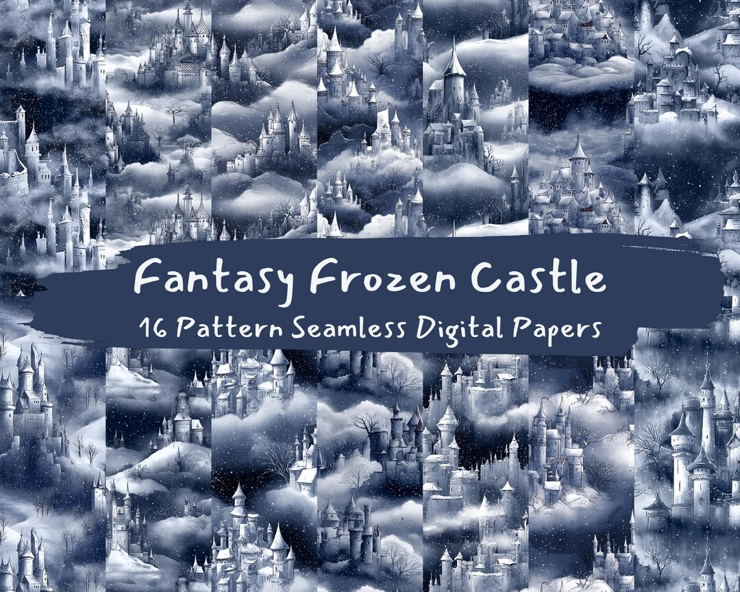 Fantasy Frozen Castle Pattern Seamless Digital Papers - Printable ...