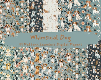 Whimsical Dog Pattern Seamless Digital Papers - printable scrapbook paper png instant download commercial use 300dpi