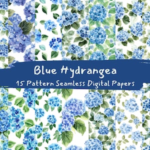 Blue Hydrangea Pattern Seamless Digital Papers - printable scrapbook paper png instant download commercial use 300dpi