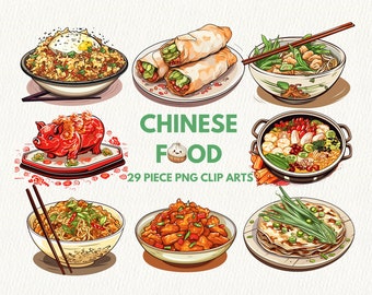Chinese Food Dishes Cuisine digital clipart bundle in PNG format transparent instant download for commercial use, 29 png files