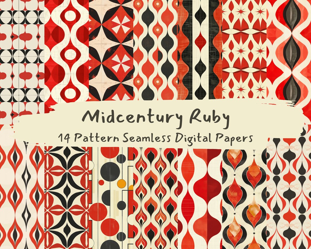 Ruby Patern Midcentury Ruby Pattern Seamless Digital Papers - Printable Scrapbook ...