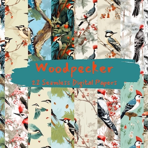 Woodpecker Pattern Seamless Digital Papers - tile patterns printable scrapbook paper instant download for commercial use, 300dpi
