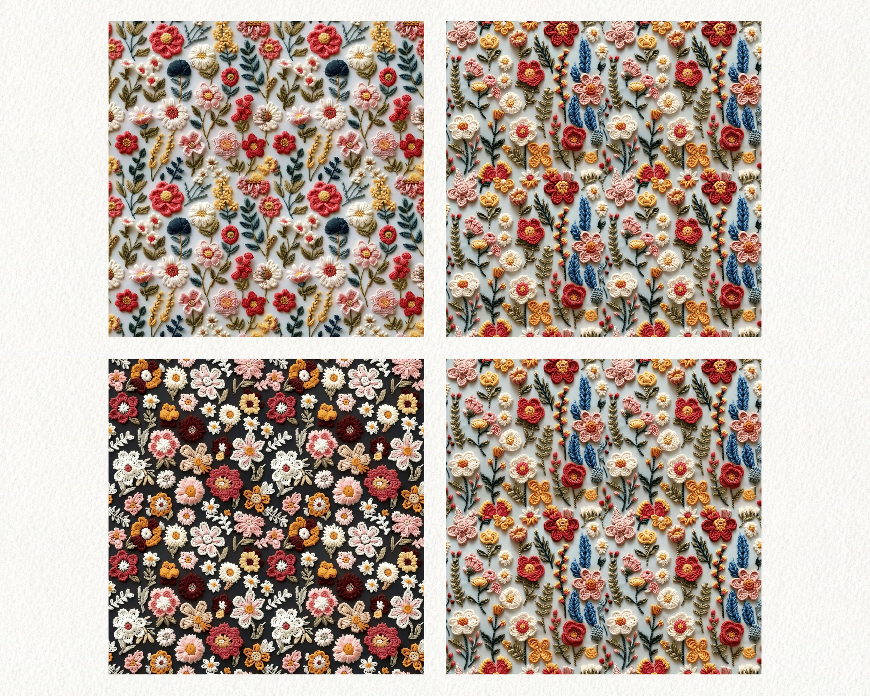 Boho Floral Embroidery Pattern Seamless Digital Papers Printable ...