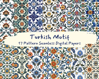 Turkish Motif Pattern Seamless Digital Papers - printable scrapbook paper instant download, commercial use, 300dpi