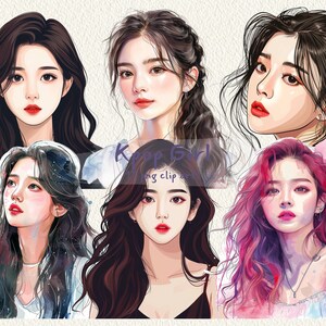 Kpop Girl digital printable clipart bundle in PNG format transparent background instant download for commercial use