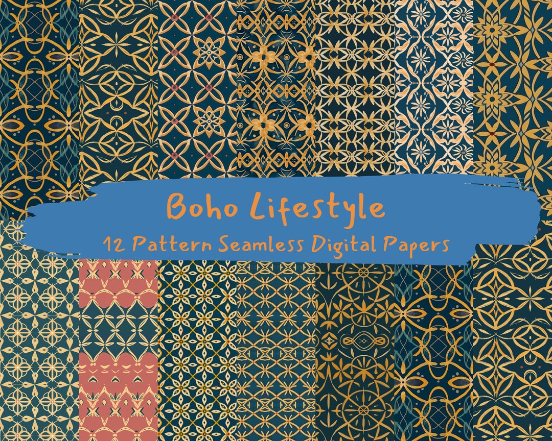 Boho Lifestyle Pattern Seamless Digital Papers - Printable Scrapbook ...