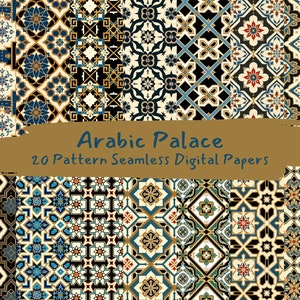 Modello di palazzo arabo senza soluzione di continuità Digital Papers - carta per scrapbooking stampabile download immediato, uso commerciale, 300 dpi