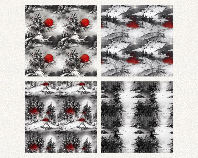 Snowy Pattern Paper Hand Drawn Snowy Forest Pattern Seamless Digital Papers - Printable ...